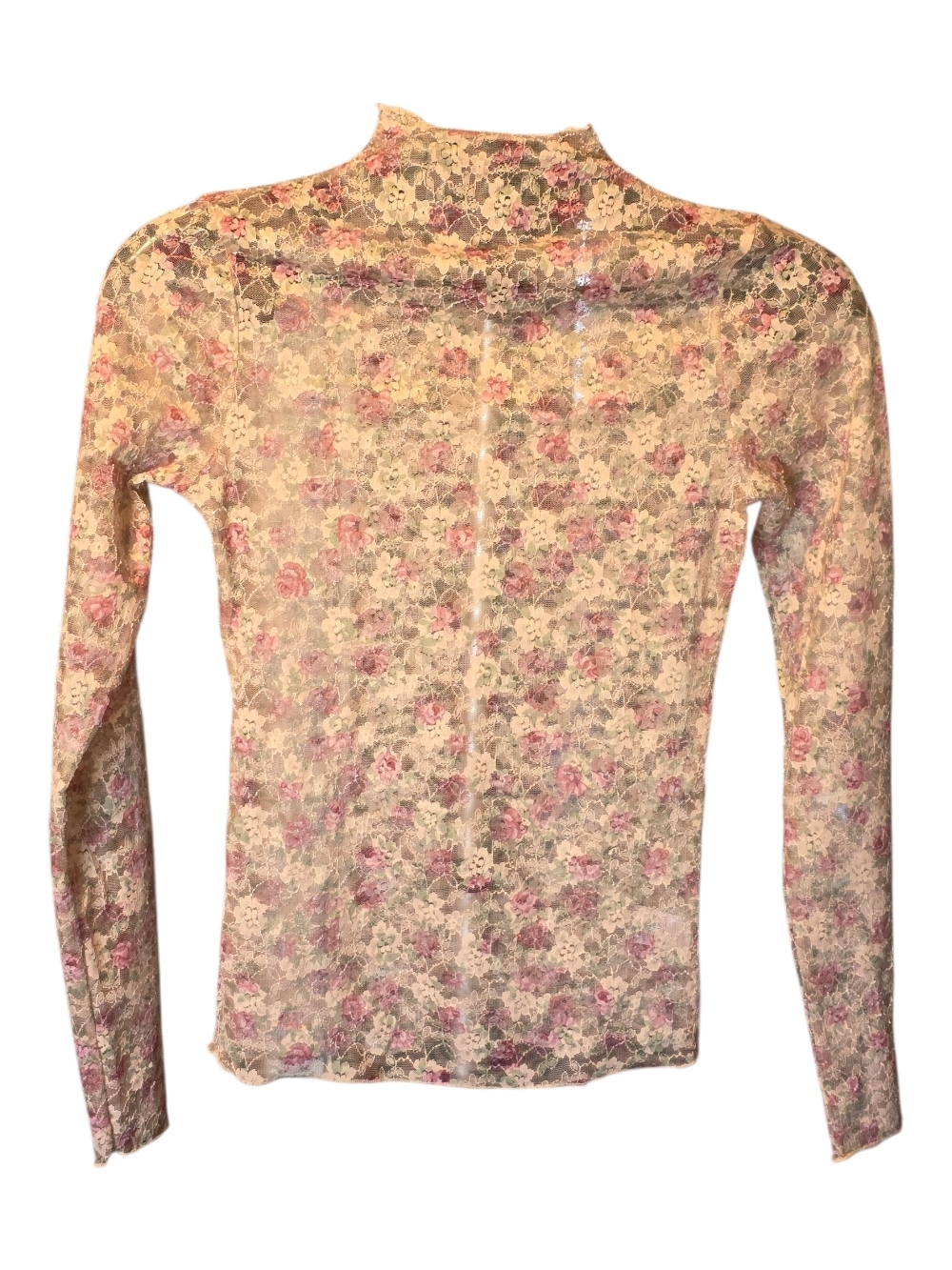Floral Lace Mock Neck Blouse - Pink/Cream
